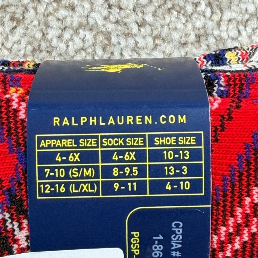Polo Ralph Lauren Girls 3 Pack Crew Socks Plaid Navy Cable Knit Size 9-11 NEW